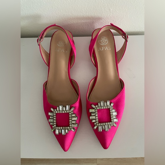 Vibrant Pink Fuchsia Satin Slingback Flats with Embellished Buckle size 8 - Picture 6 of 9